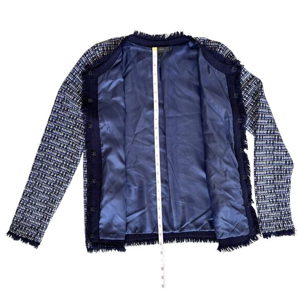 J Crew Knit Tweed Cardigan Blazer Jacket Sz S Lined Fringe Detail Hook Eye Close - Picture 13 of 15